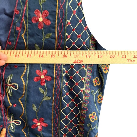 VTG Solutions Original Sleeveless Embroidered Floral Vest Womens Medium Blue - Picture 5 of 6